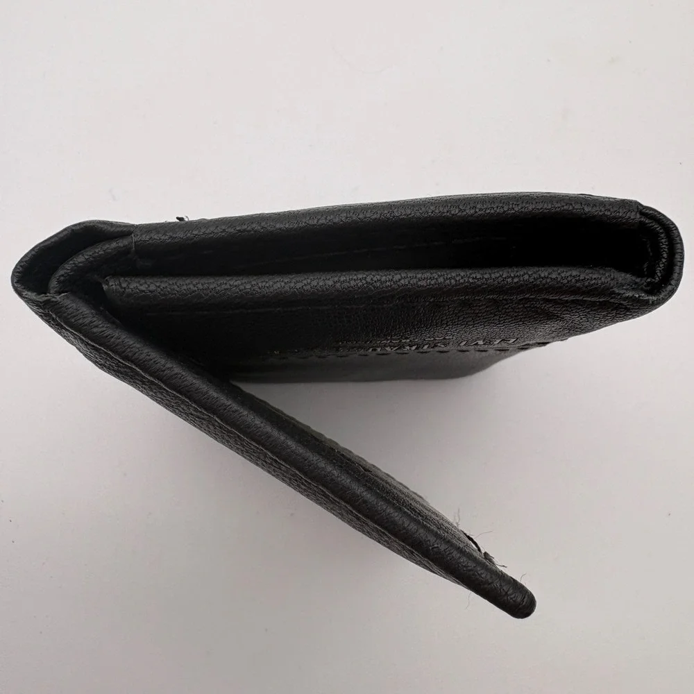Levi Strauss & Co San Francisco logo Mens Black Leather Trifold Wallet ID Window